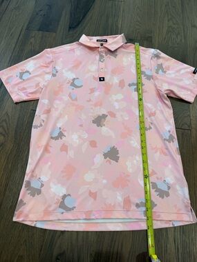 Bad Birdie Men’s Golf Polo Size L - Pink Floral Abstract Performance Shirt
